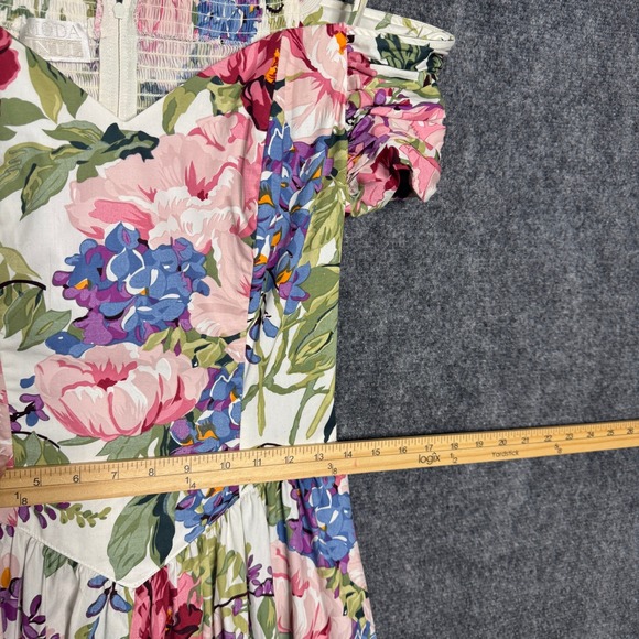 Moda Int'l Dress Women XS Floral Cold Shoulder Midi‎ Cottage Praire Garden Vtg - Picture 9 of 13